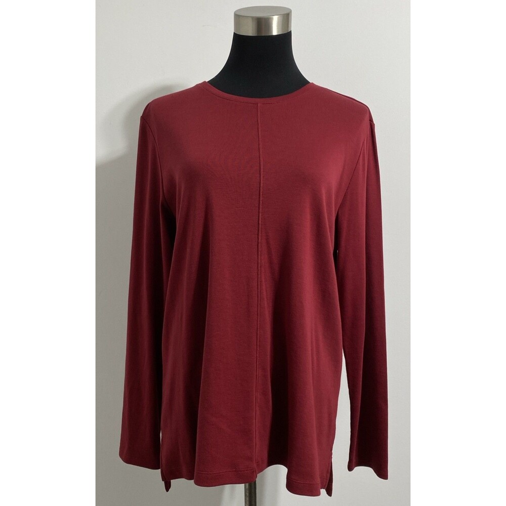 J. Jill Tee Shirt Womens L Red Pima Cotton Crew Neck High Low Hi-Lo Sustainable - Picture 1 of 11